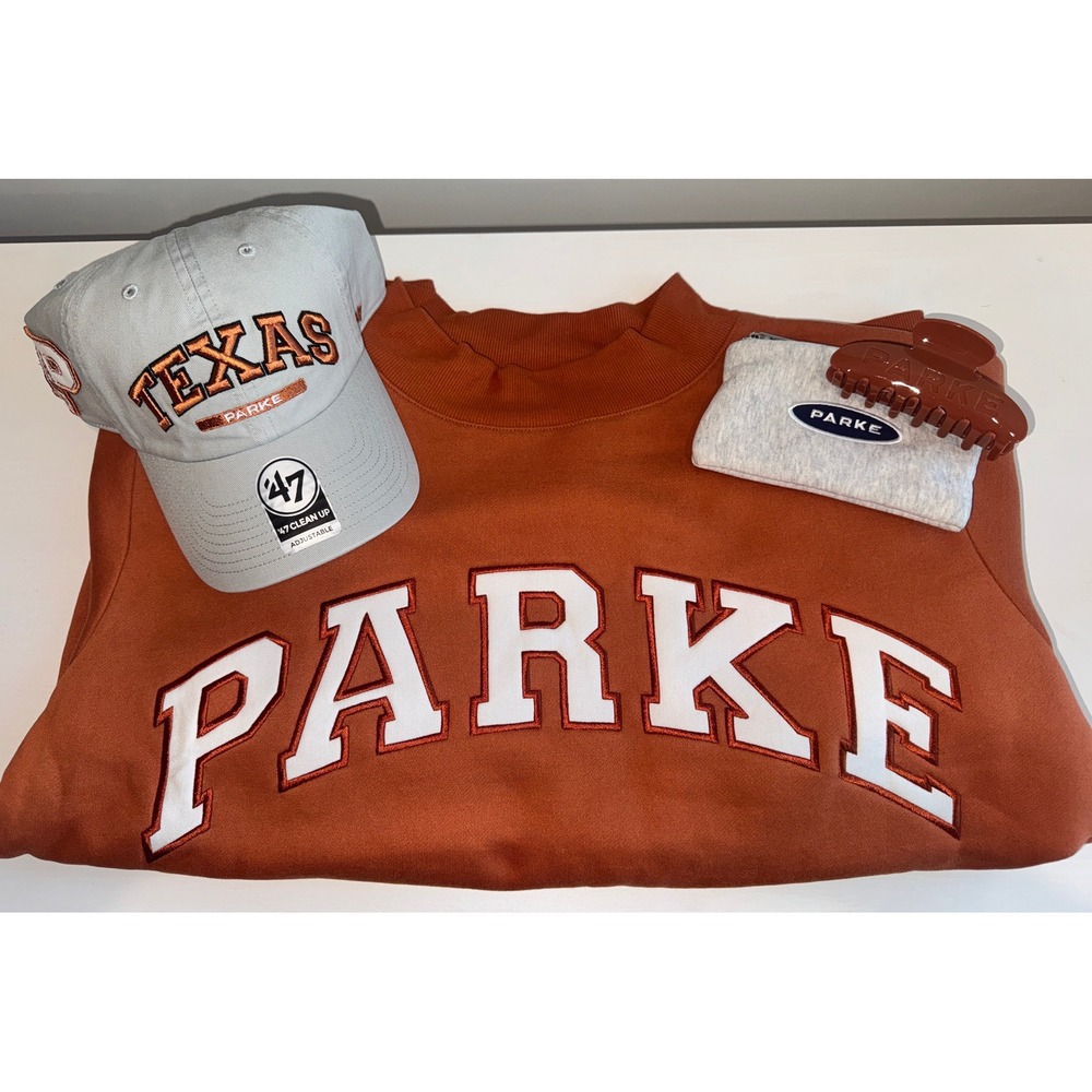 SOLD OUT! Parke Varsity Texas Mockneck, '47 Texas Hat & Burnt Orange Clip Set
